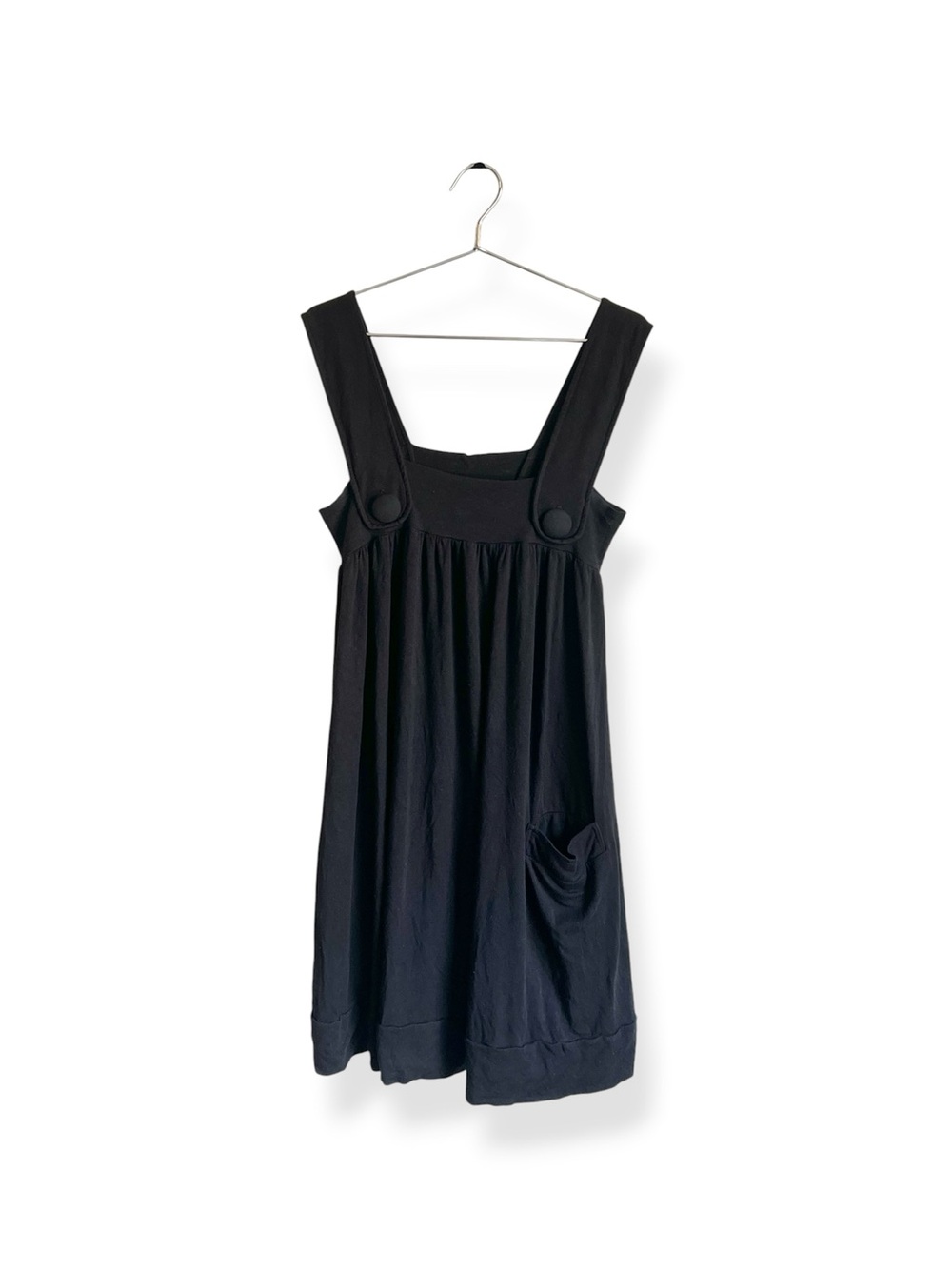 Vintage Y2K 2000s Babydoll Black Sleeveless Pocket Sundress Pinafore Mini Dress - Picture 2 of 5